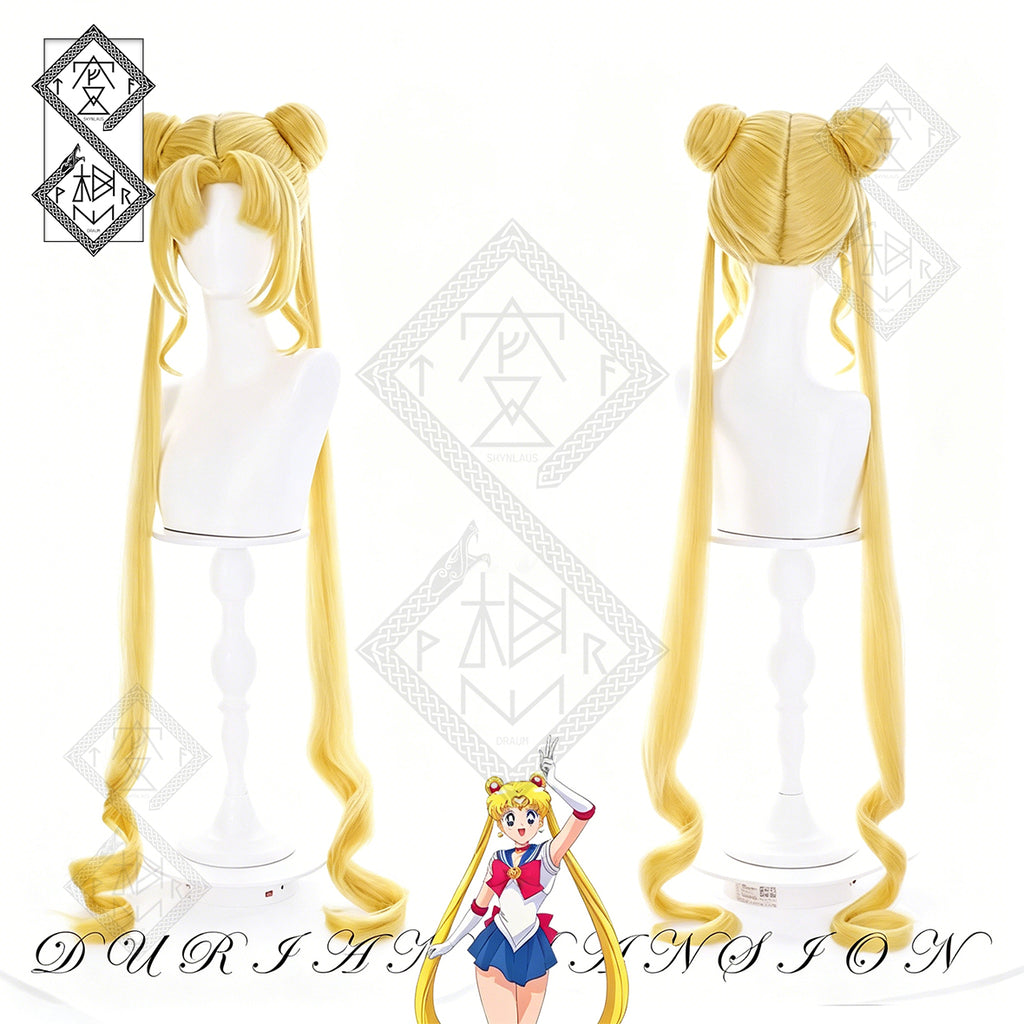 Sailor Moon Usagi Tsukino Cosplay Wig Princess Serenity Blonde Twin Tail Anime Wig Heat Resistant Synthetic Hair