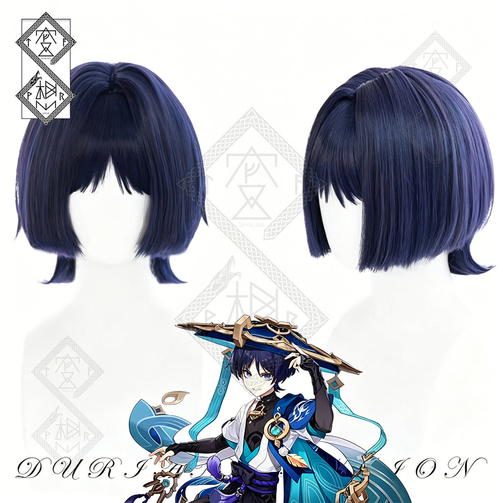 Scaramouche Wanderer Cosplay Wig Genshin Impact Kunikuzushi Black Blue Gradient Anime Wig Heat Resistant Synthetic Hair