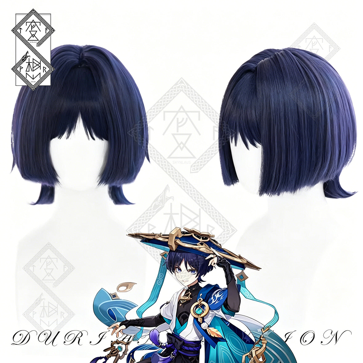 Scaramouche Wanderer Cosplay Wig Genshin Impact Kunikuzushi Black Blue Gradient Anime Wig Heat Resistant Synthetic Hair
