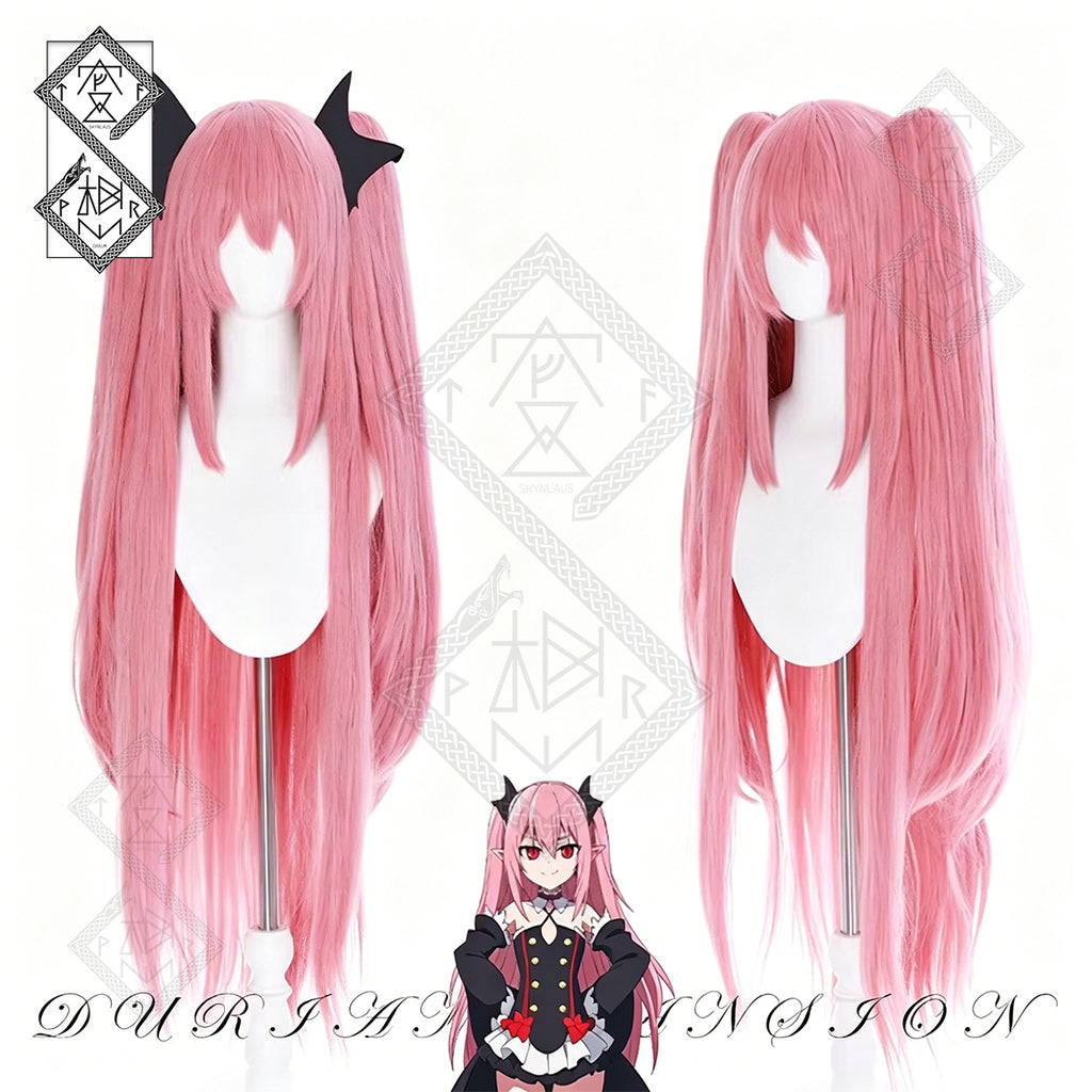 Krul Tepes Cosplay Wig Seraph of the End Twin Ponytail Pink Wig Claw Clip Anime Costume Hair Heat Resistant Synthetic