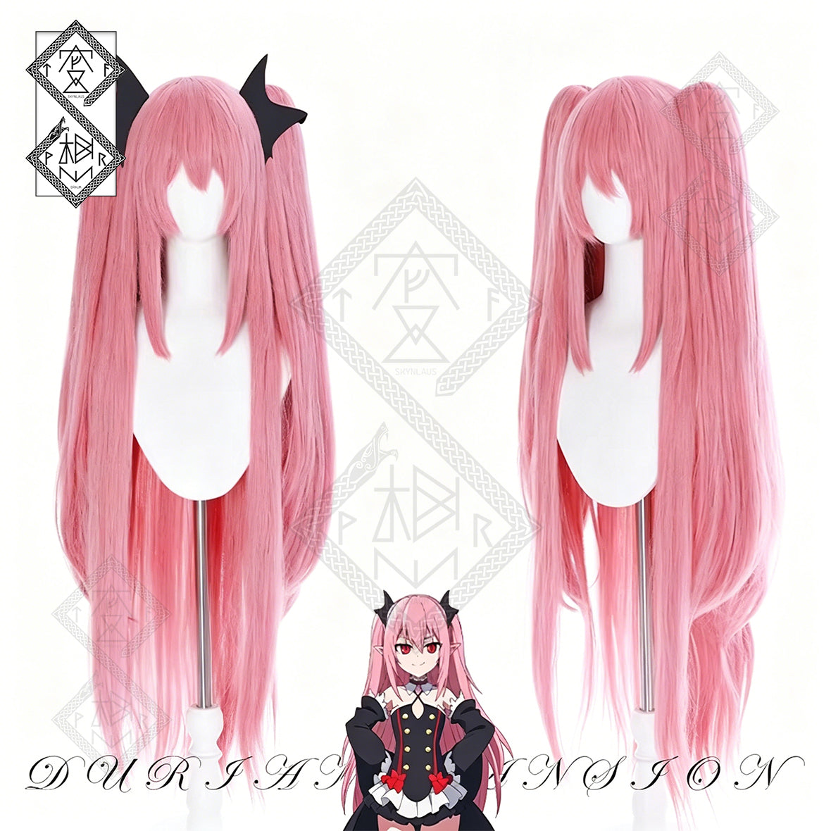 Krul Tepes Cosplay Wig Seraph of the End Twin Ponytail Pink Wig Claw Clip Anime Costume Hair Heat Resistant Synthetic