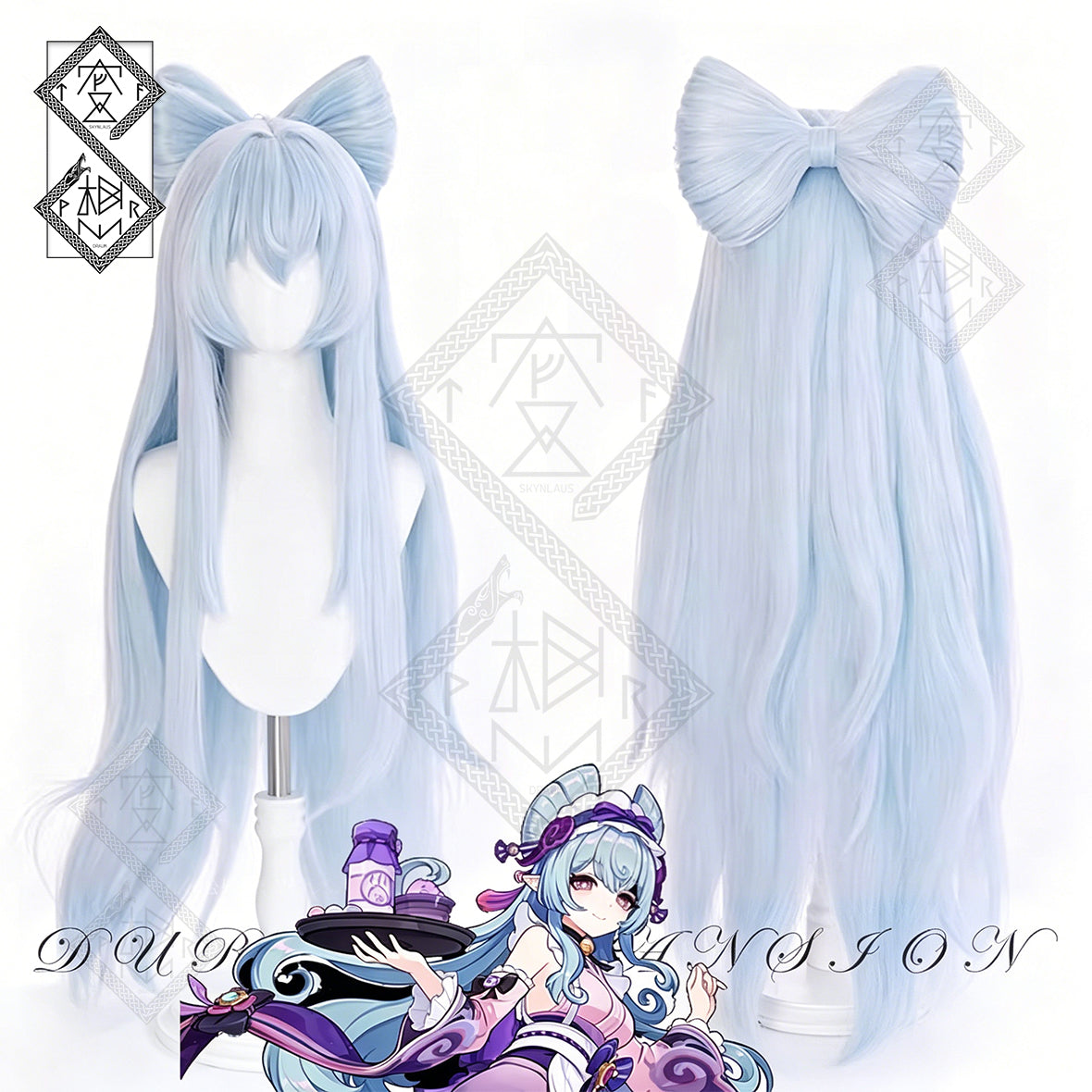 Genshin Impact Yumemizuki Mizuki Cosplay Wig with Detachable Bow Bun – Heat Resistant Anime Wig for Halloween Party & Costume