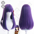 Fate Stay Night Sakura Matou Cosplay Wig Long Purple Hair Pre-Tied Ribbon Heat Resistant Synthetic Anime Wig for Halloween Costume