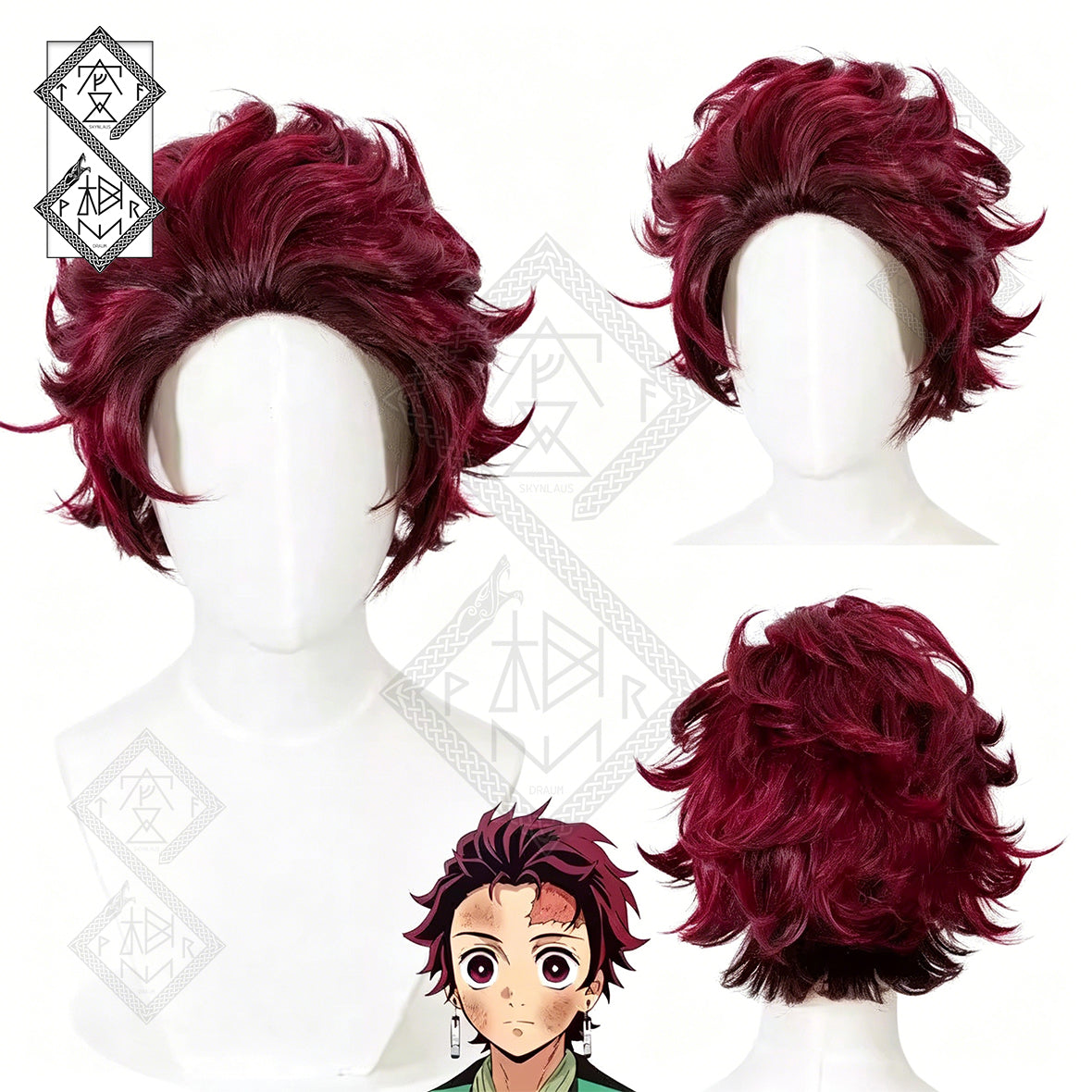 Demon Slayer Tanjiro Kamado Cosplay Wig Pre-Styled Heat Resistant Anime Wig for Halloween Costume