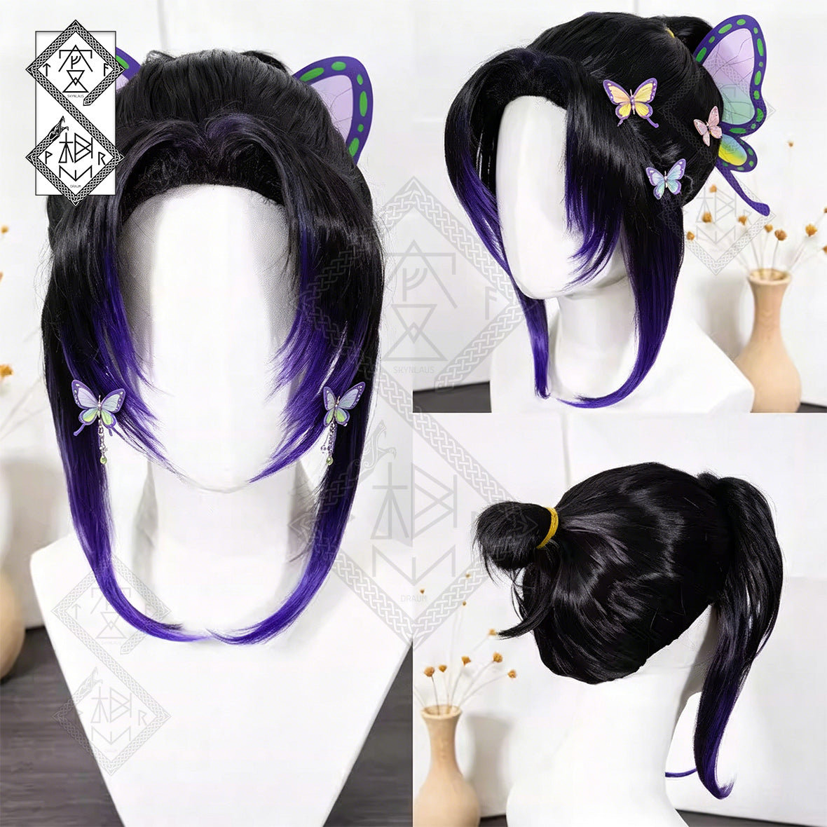 Demon Slayer Shinobu Kocho Cosplay Wig Gradient Purple Anime Costume Wig with Butterfly Hairpin for Halloween Comic Con