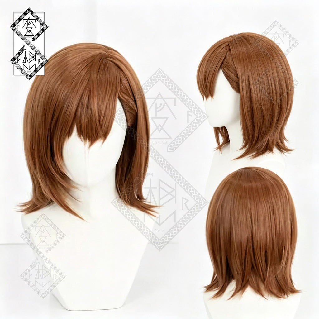 Misaka Mikoto Cosplay Wig – A Certain Scientific Railgun Anime Wig, Short Brown Hair with Side Ponytail, Heat Resistant Synthetic Wig