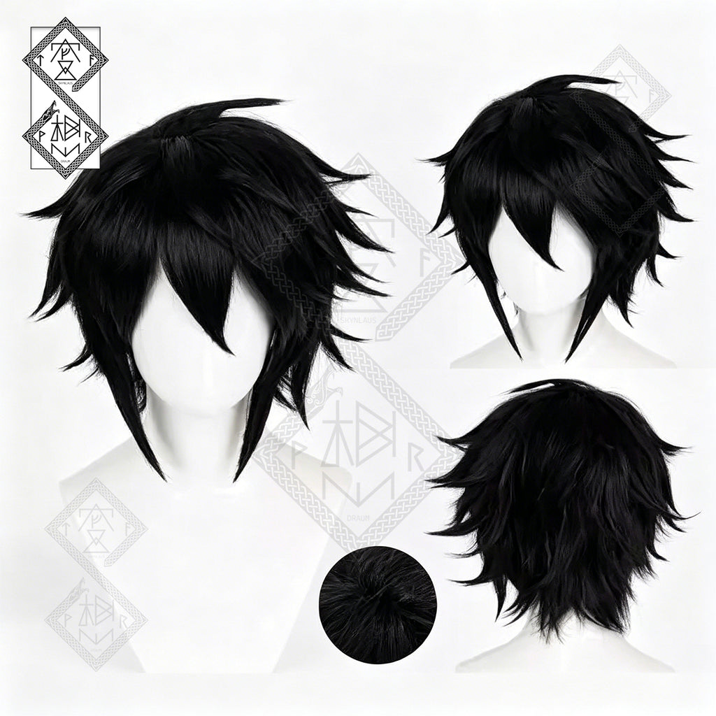 L Lawliet Cosplay Wig Death Note Messy Black Anime Wig Thickened Heat Resistant Synthetic Hair for Halloween Costume Party