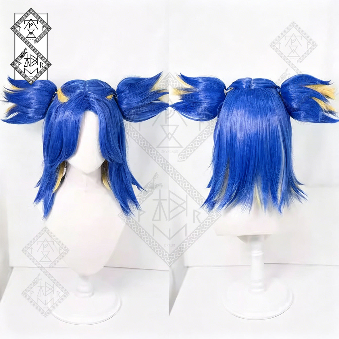 Valorant Neon Cosplay Wig – Blue Yellow Gradient Synthetic Anime Wig for Halloween Costume