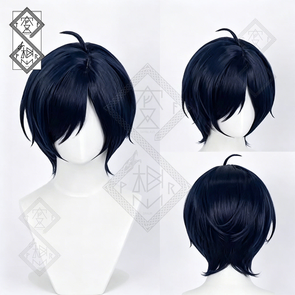 Persona 3 Makoto Yuki Cosplay Wig Blue Short Hair Halloween Anime Wig for Men Women