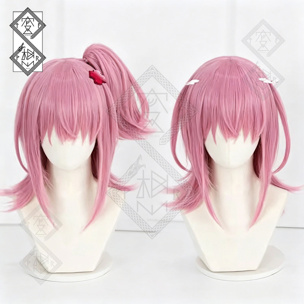 Shugo Chara Amu Hinamori Cosplay Wig Pink Clip-On Twin Ponytails Anime Wig(Ver.1 Single Ponytail with Jaw Clip Style)