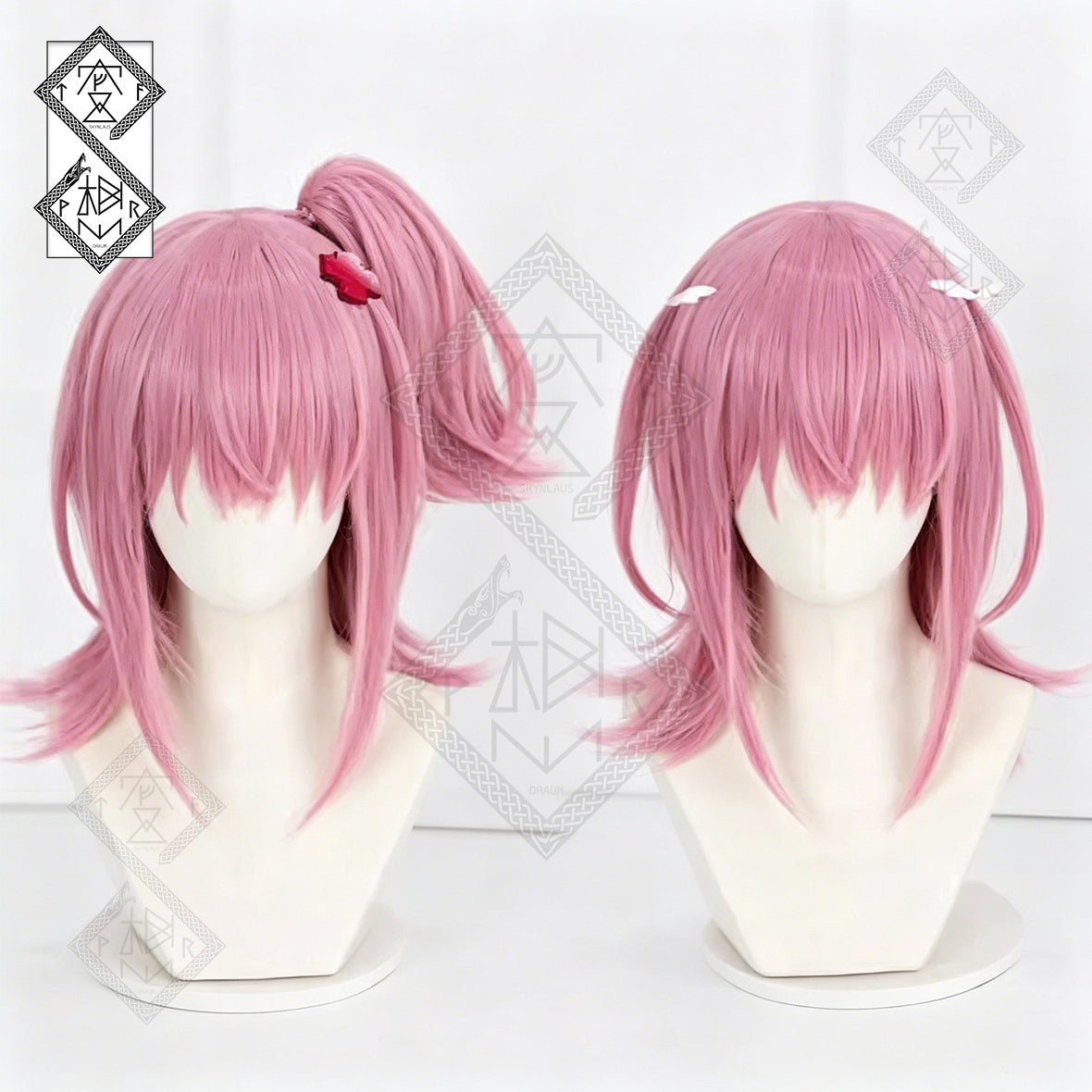 Shugo Chara Amu Hinamori Cosplay Wig Pink Clip-On Twin Ponytails Anime Wig(Ver.1 Single Ponytail with Jaw Clip Style)