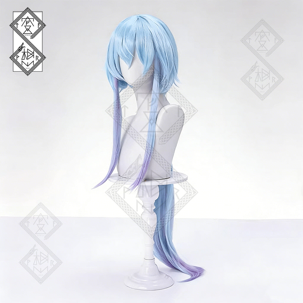 Arknights Mizuki Cosplay Wig – Blue Gradient Low Ponytail, Heat Resistant Synthetic Hair