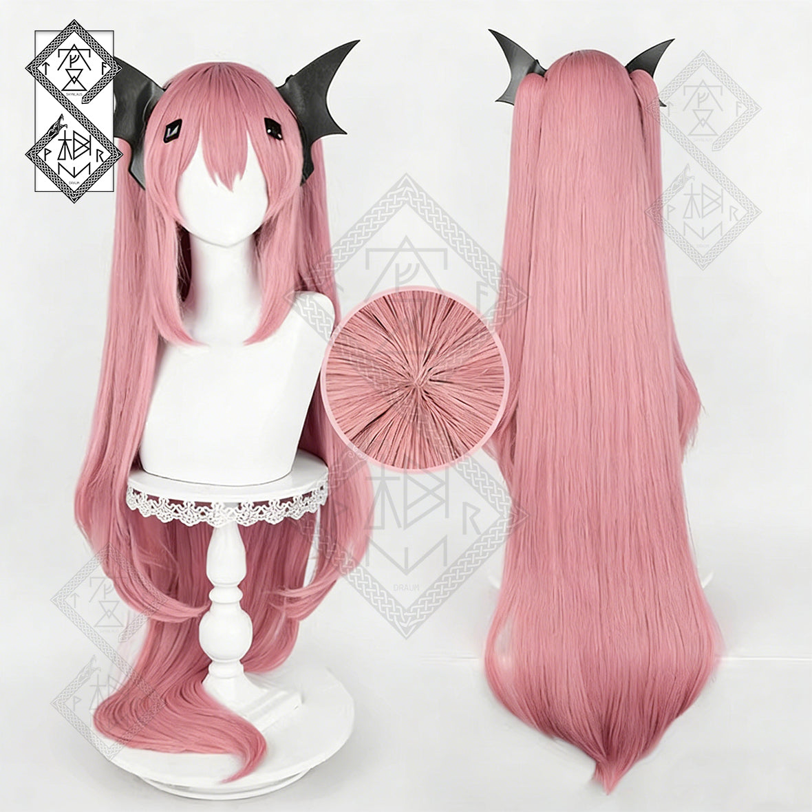 Seraph of the End Krul Tepes Cosplay Wig Pink Twin Tails Clip-On Heat Resistant Anime Wig(Style 2: 120cm Length with Hair Accessory)