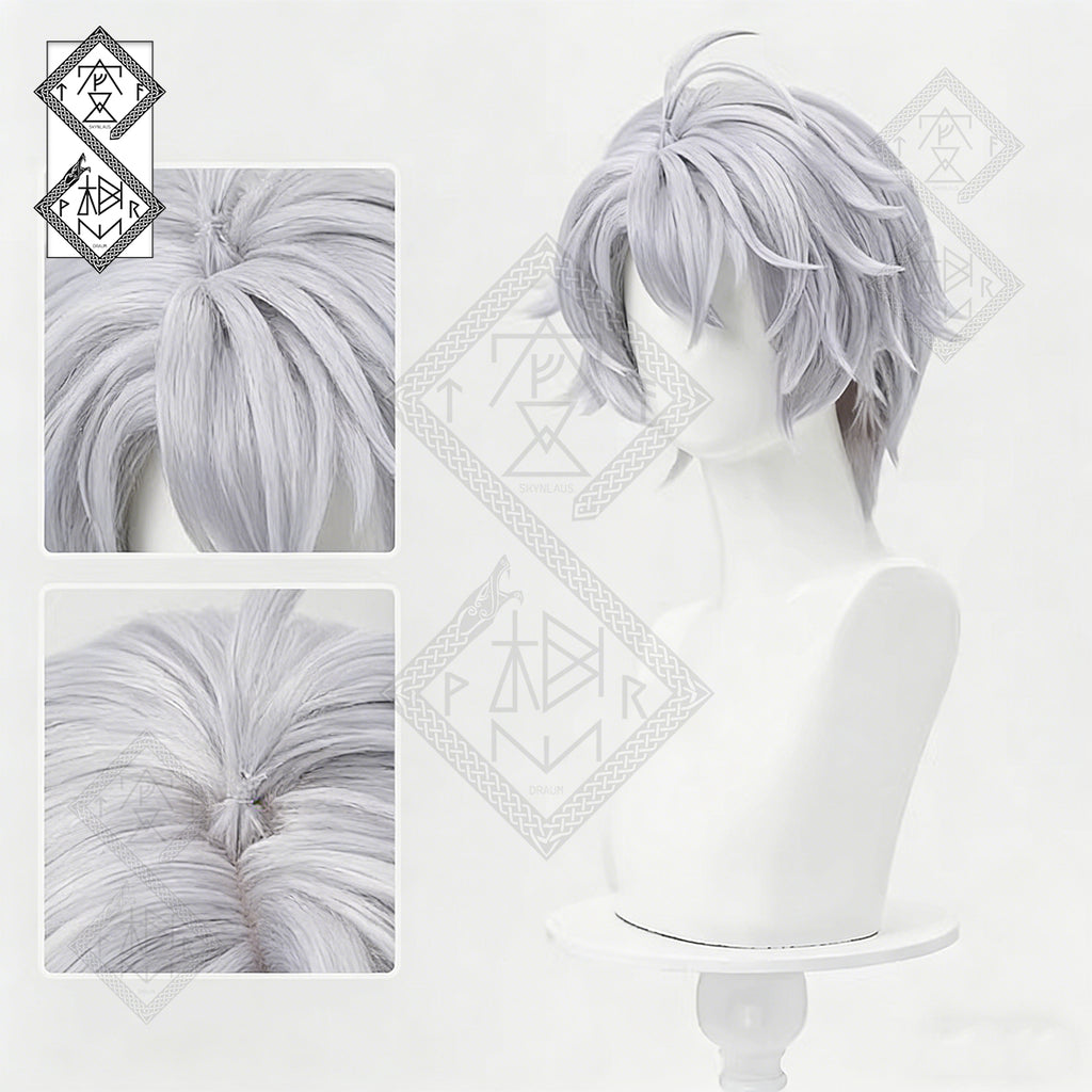 Honkai: Star Rail Phainon Cosplay Wig – Short Flipped Ends Anime Synthetic Hair(Silver Grey Style)