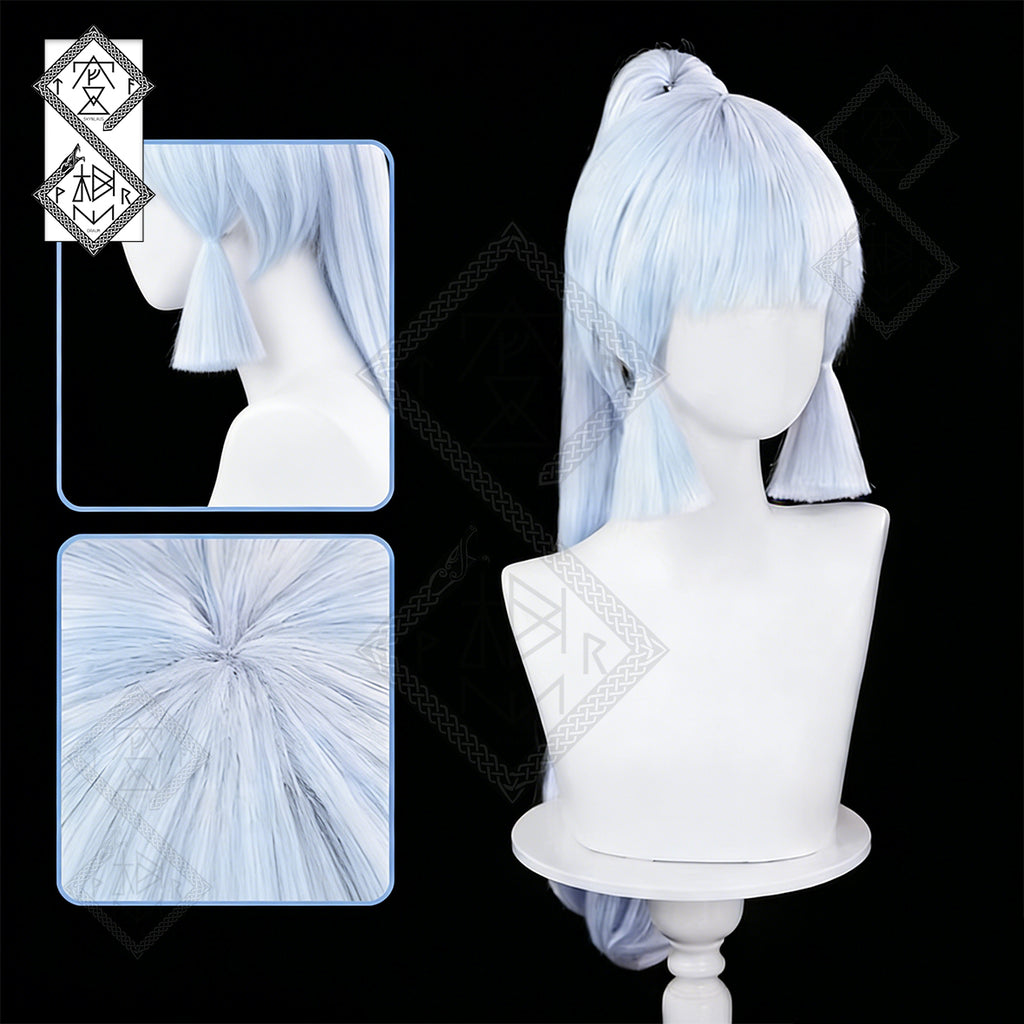 Genshin Impact Kamisato Ayaka Cosplay Wig Long Blue Ponytail Anime Costume Hair Heat Resistant Fiber