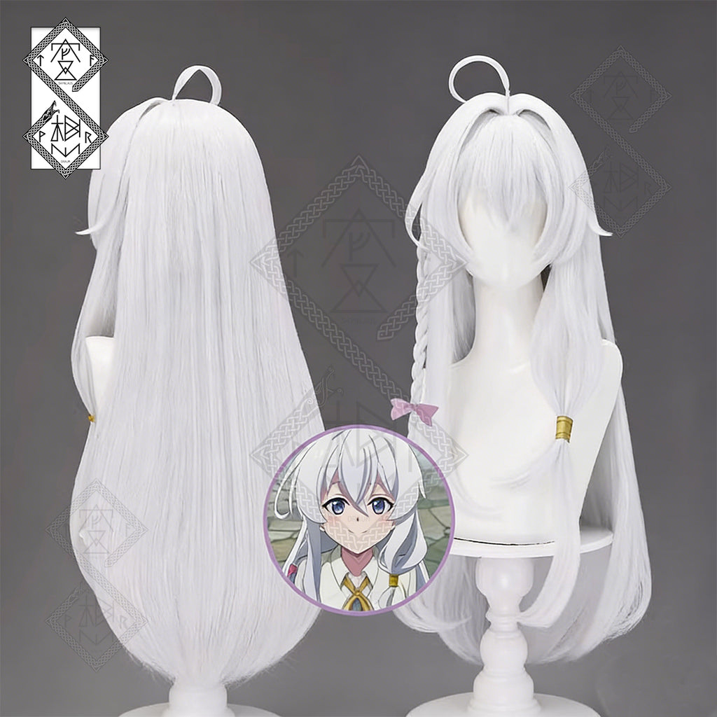 Wandering Witch: The Journey of Elaina Cosplay Wig Long White Hair Ahoge Braided Anime Wig Heat Resistant Fiber