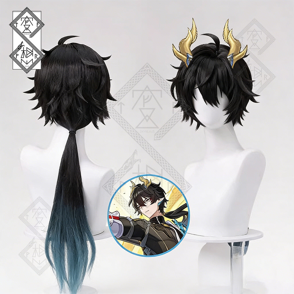 Honkai: Star Rail Dan Heng Imbibitor Lunae Cosplay Wig – Long Black Pre-Styled Heat Resistant Wig for Anime Cosplay & Halloween
