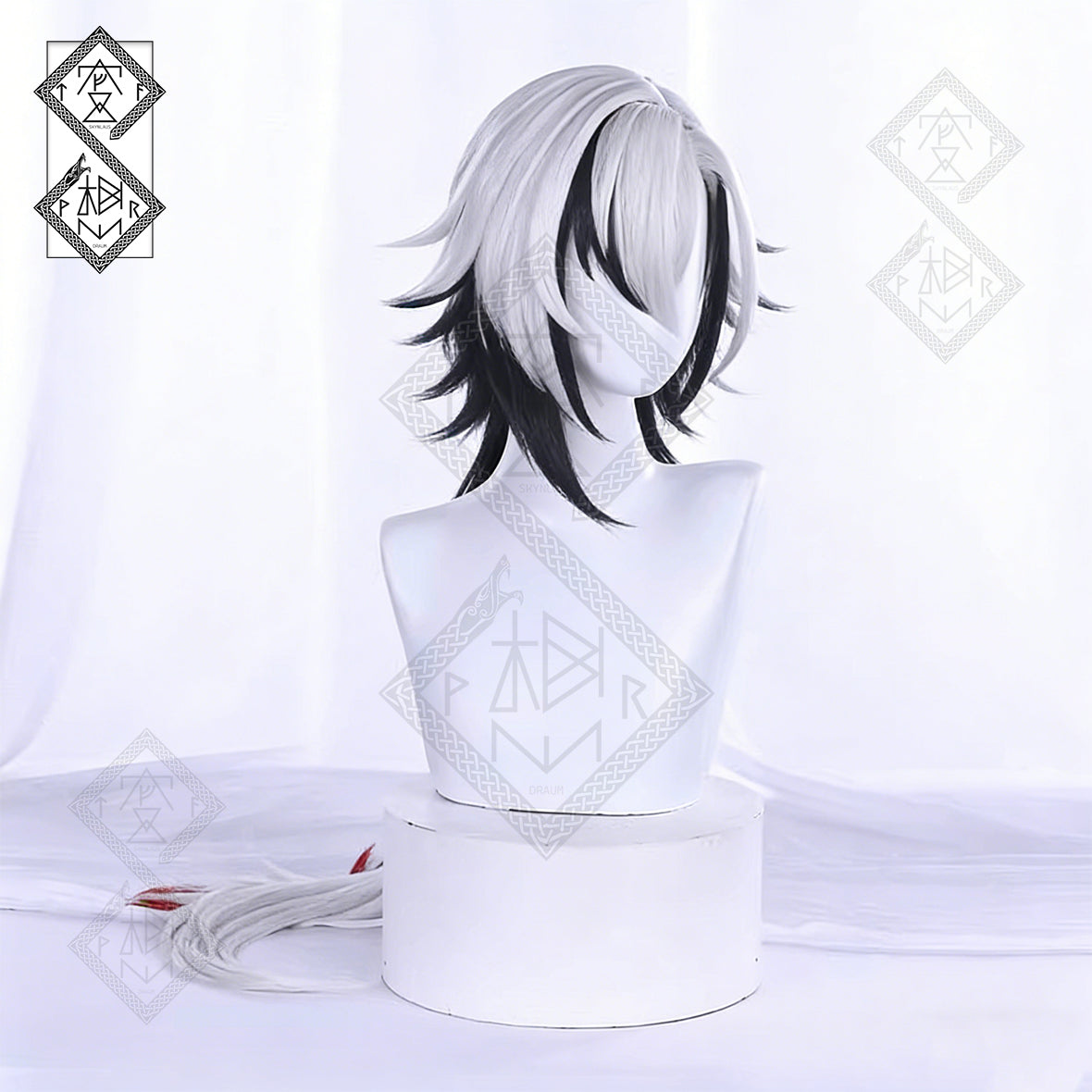 Genshin Impact Arlecchino Cosplay Wig – Long Highlighted Hair with Clip-In Bangs, Heat Resistant