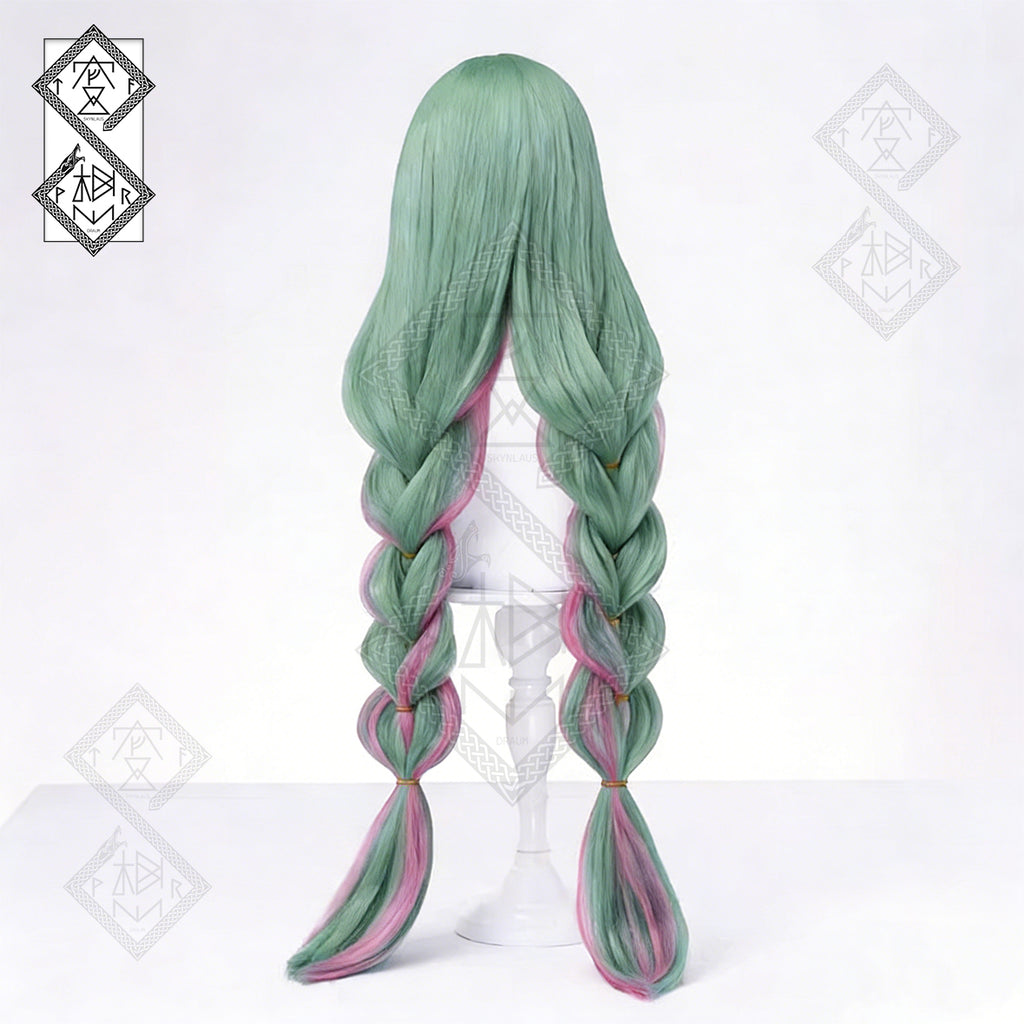 Wuthering Waves Phrolova Cosplay Wig – Twin Ponytails Braided Wig with Curly Bangs, Heat-Resistant Synthetic Anime Costume Hair