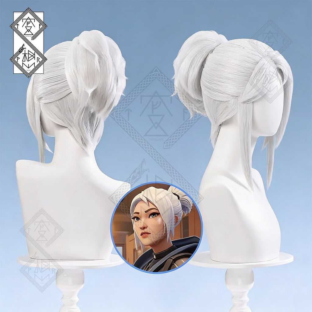 Valorant Jett Cosplay Wig – White Ponytail Wig with Hair Clip, Jett Cosplay Hair Anime Game Costume Accessory