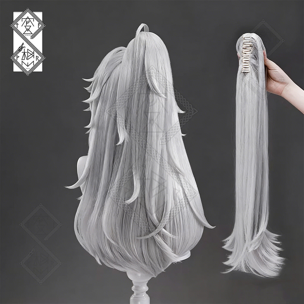 Honkai: Star Rail Jing Yuan Cosplay Wig – Long Silver Ponytail Wig, Heat-Resistant Synthetic Fiber for Men Costume
