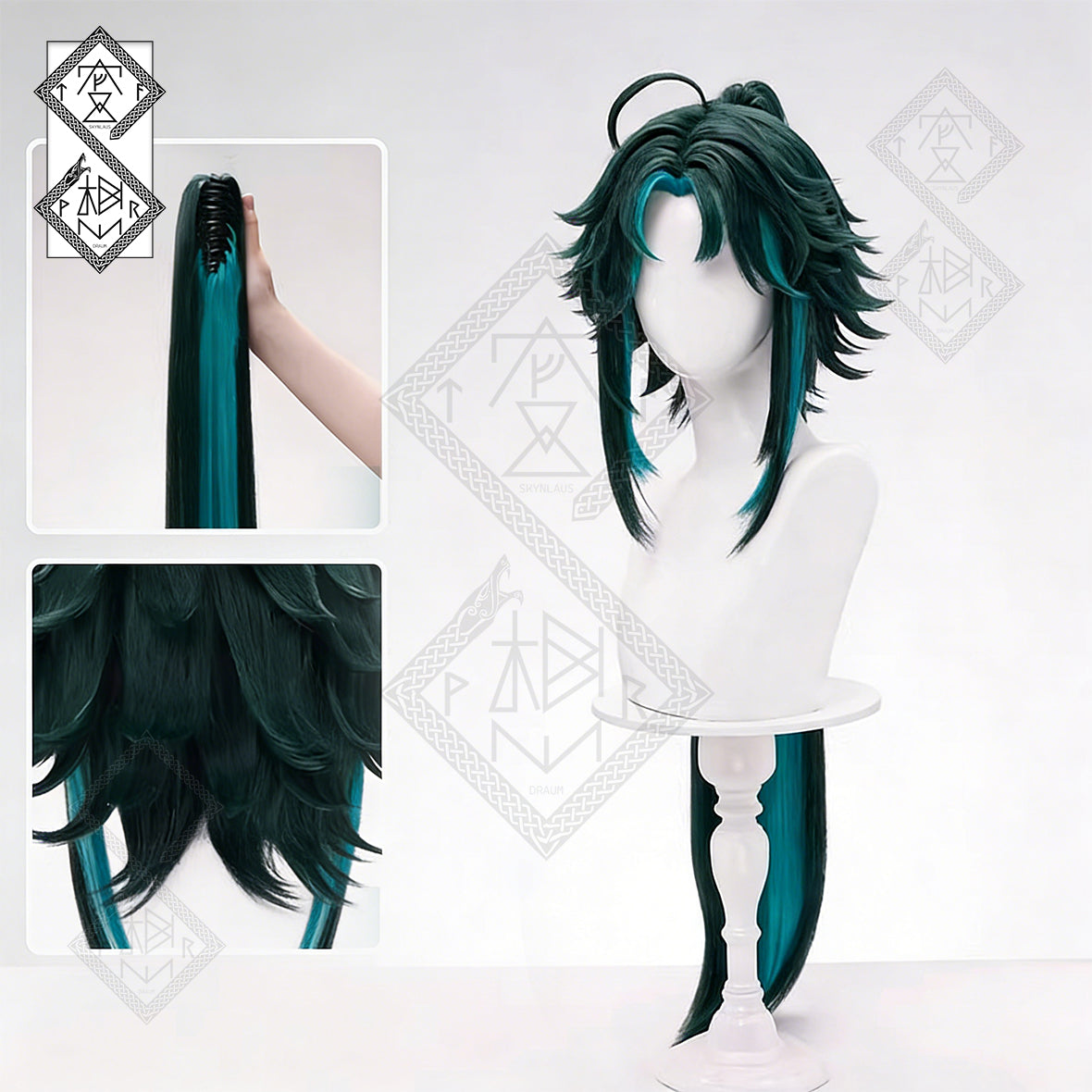 Genshin Impact Xiao Cosplay Wig – Custom Colored Middle Part Ponytail, Fluffy Top Standard Style with Hair Clip Ponytail (Free Wig Cap), Heat-Resistant Synthetic Hair(Standard Style + Claw Clip Ponytail Ver.2)