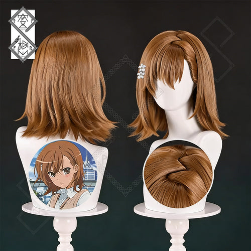 A Certain Scientific Railgun Misaka Mikoto Cosplay Wig – Toaru Kagaku no Railgun Anime Wig | Brown Short Wig with Bangs | Heat Resistant Synthetic Hair for Halloween Costume