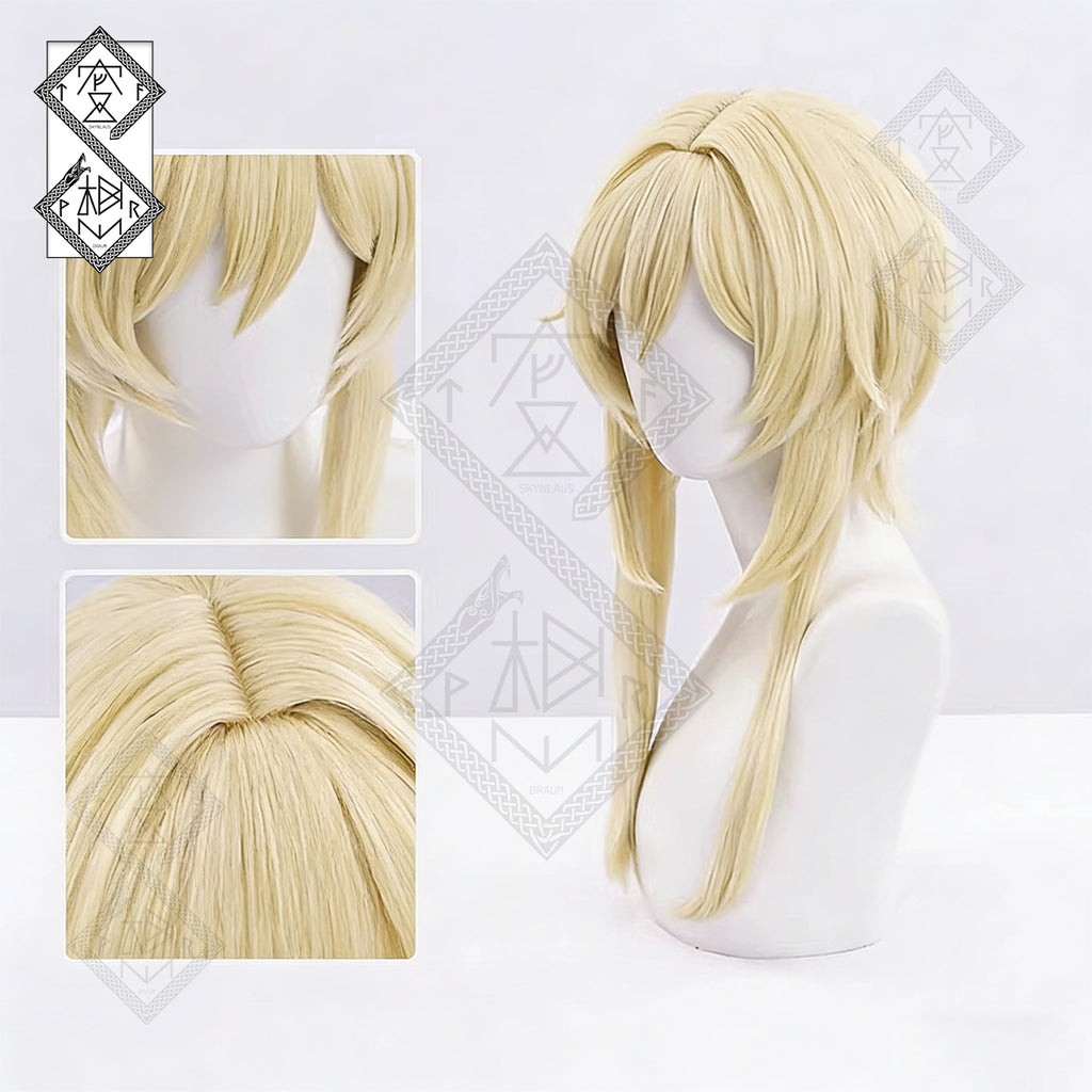 Genshin Impact Lumine Aether Cosplay Wig Set – Twin Traveler Wig | Blonde Anime Cosplay Hair Lumine Wig Heat Resistant for Halloween Costume(Lumine Ver.1)