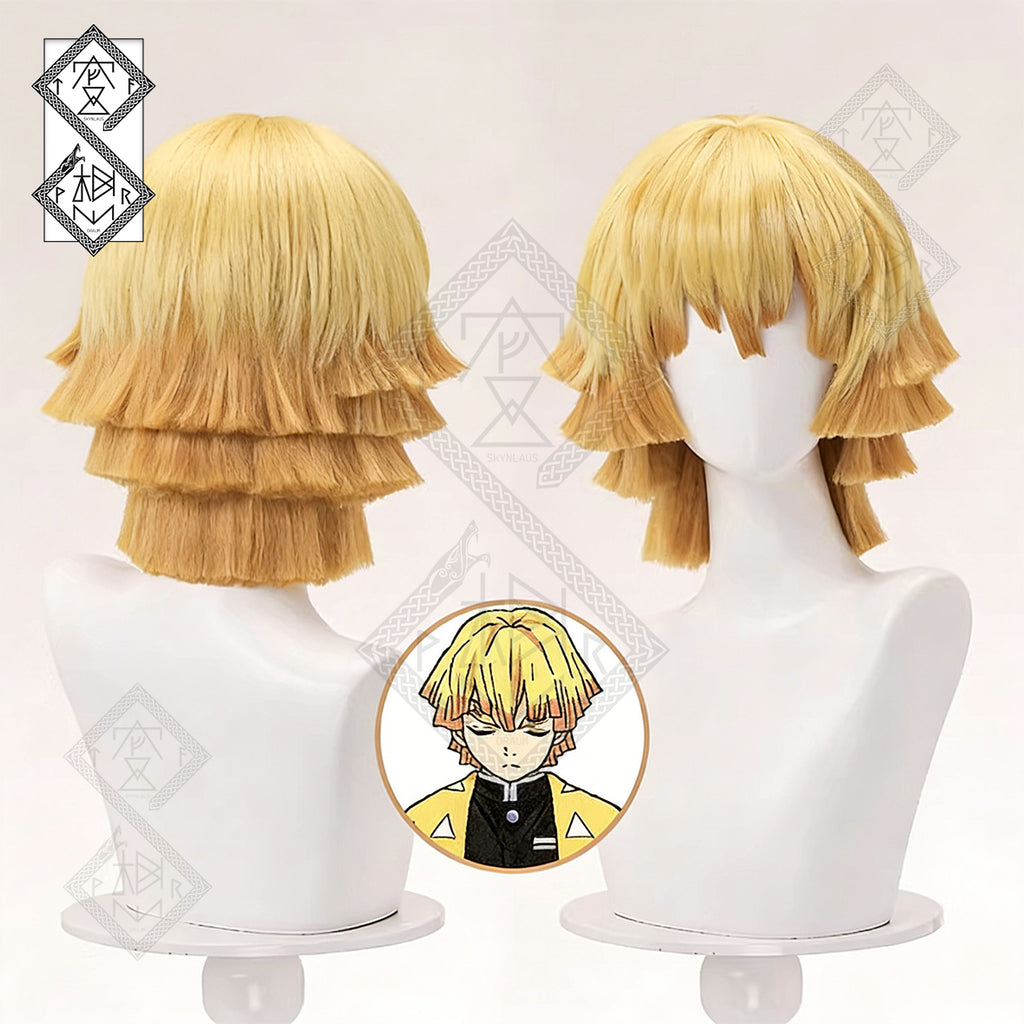 Demon Slayer Zenitsu Giyu Inosuke Cosplay Wig – Zenitsu Wig Fluffy Anime Wig | Kimetsu no Yaiba Cosplay Hair Heat Resistant for Halloween(Ver.2)