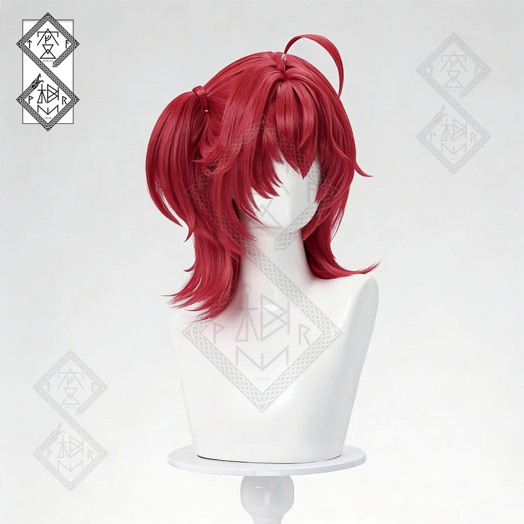 Arknights Exusiai Cosplay Wig – New Outfit Ponytail Anime Wig | Long Red Realistic Cosplay Hair Heat Resistant Synthetic Wig for Halloween