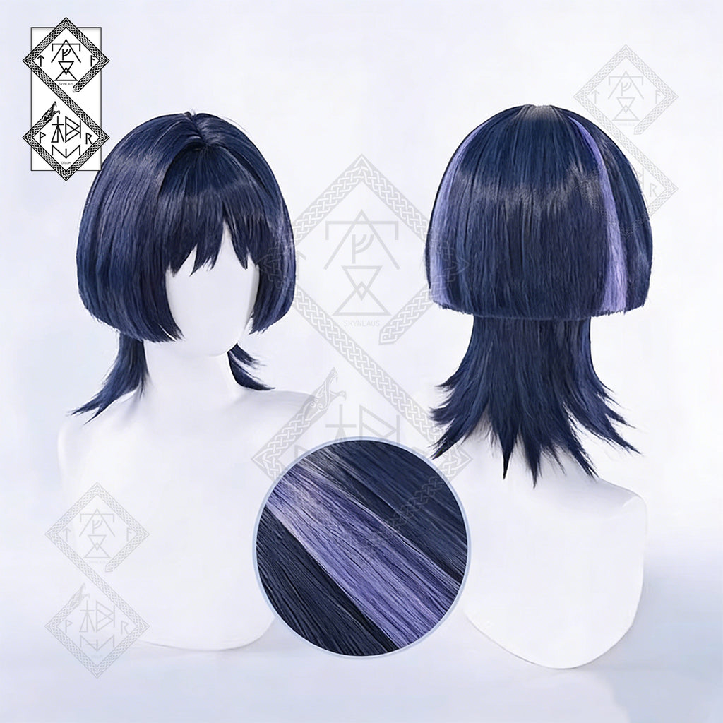 Genshin Impact Wanderer Scaramouche Cosplay Wig – Gray Blue Highlight Anime Wig | Inazuma Cosplay Hair Heat Resistant Synthetic Wig for Halloween