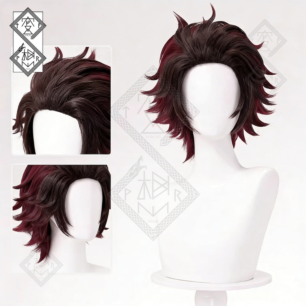 Demon Slayer Tanjiro Nezuko Cosplay Wig – Tanjiro Wig Short Anime Wig | Kimetsu no Yaiba Cosplay Hair Heat Resistant Synthetic Wig for Halloween(Ver.1)