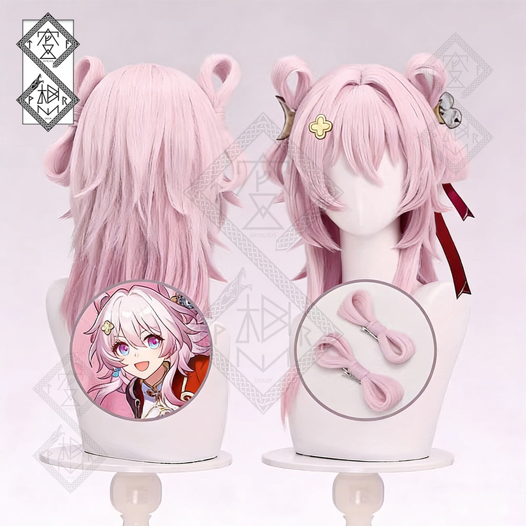 Honkai: Star Rail March 7th Cosplay Wig – Long Anime Wig | Split Bun Realistic Cosplay Hair Heat Resistant Synthetic Wig