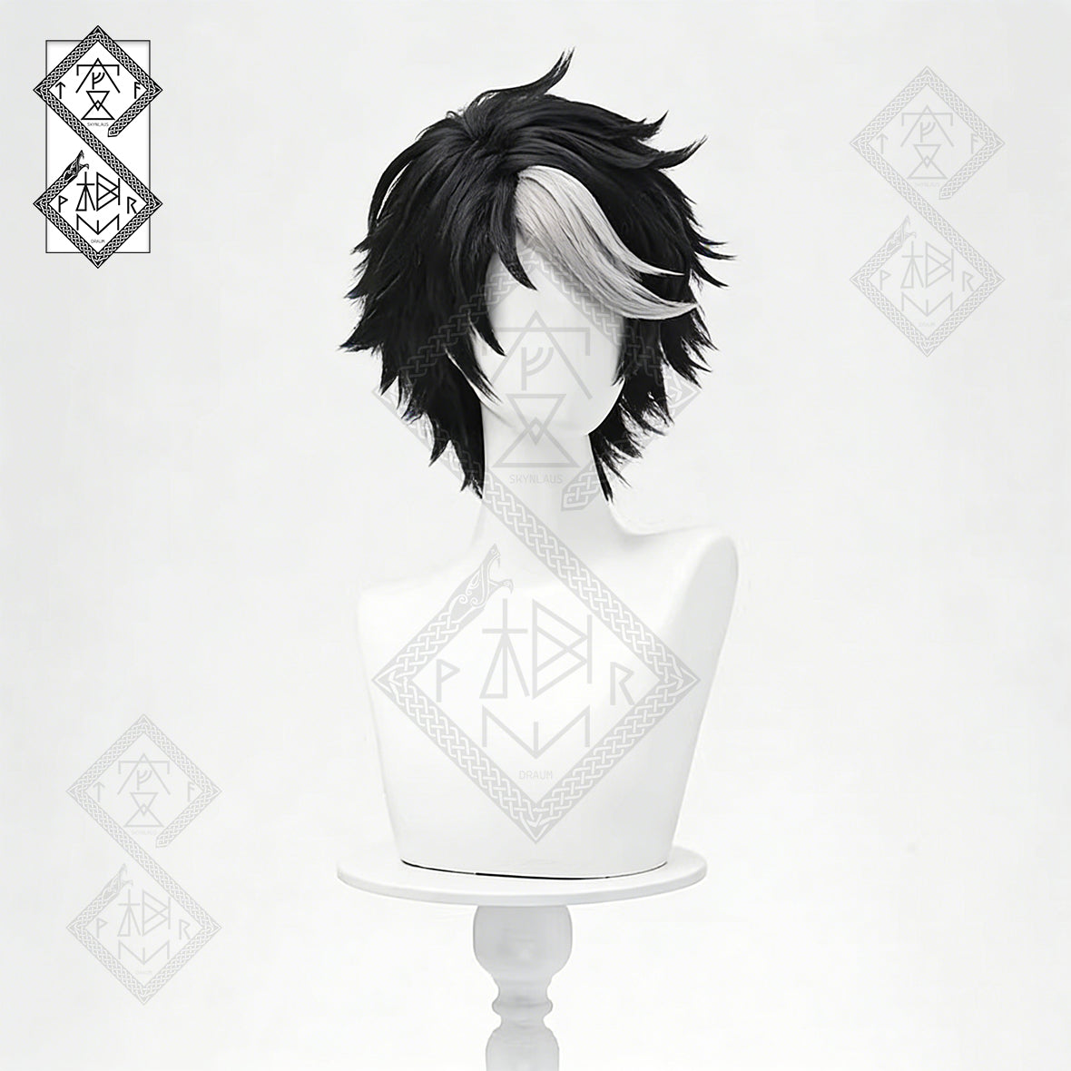 Identity V Seer Noir Cosplay Wig – Black White Short Teased Anime Wig