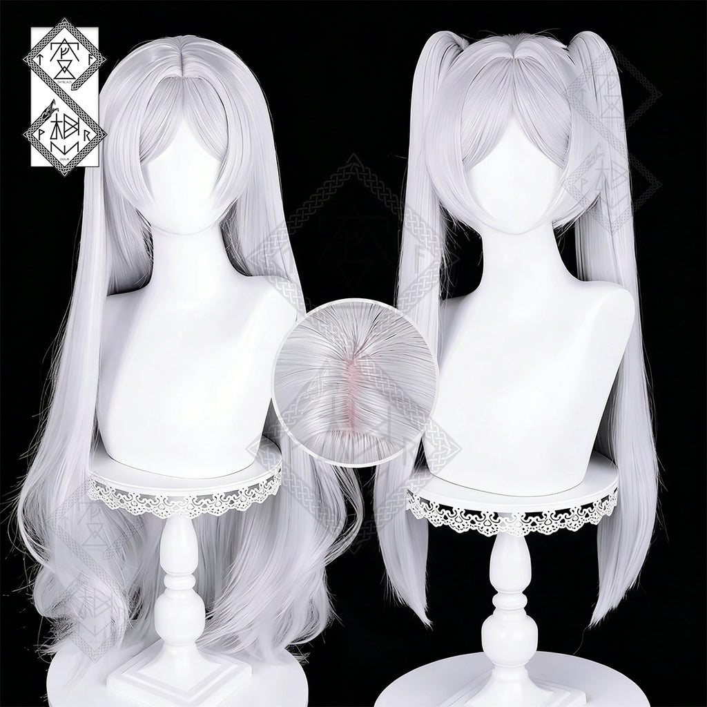 Frieren Beyond Journey's End Frieren Cosplay Wig – Long Straight Hair with Ponytail, Realistic Hairline, Heat Resistant(Style 1 - Tied Hairstyle)