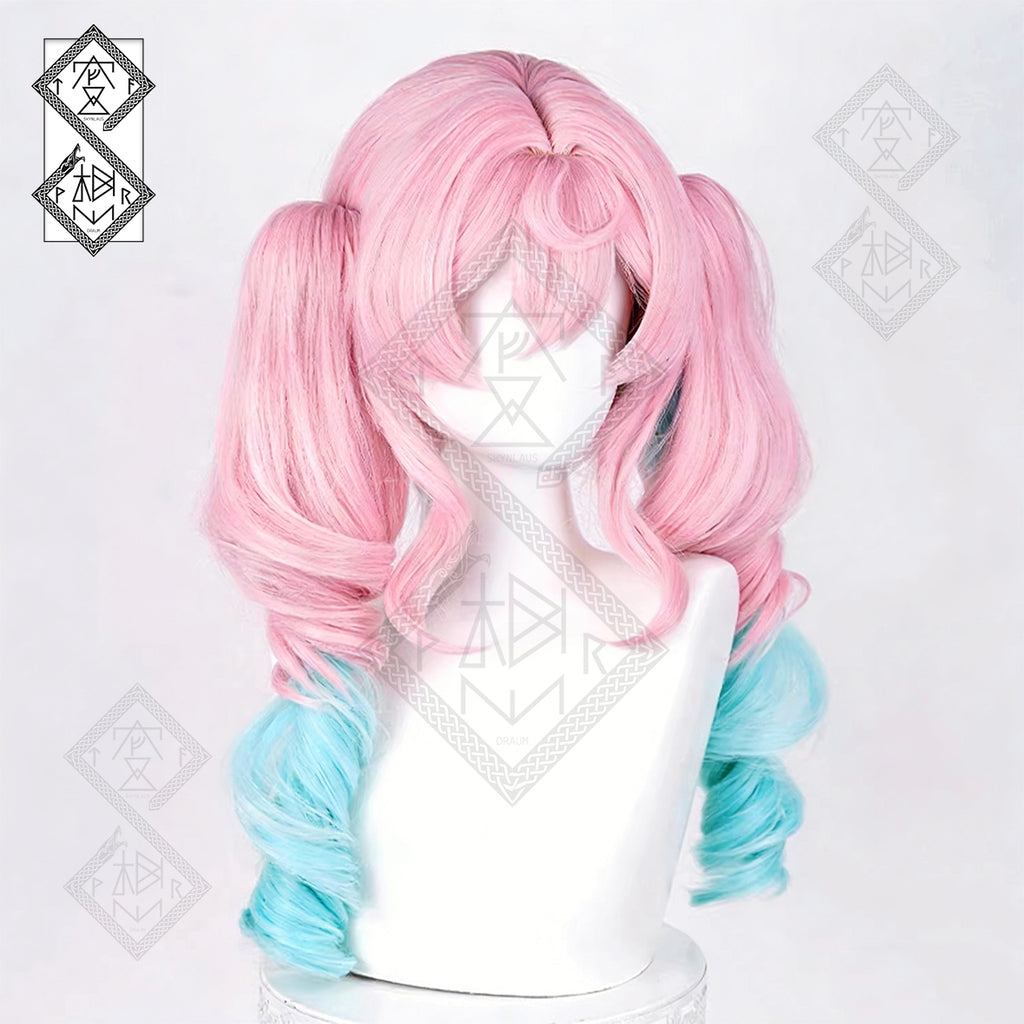 Honkai: Star Rail Hyacine Cosplay Wig – Layered Gradient Twin Tails, Clip-On Ponytails, Heat-Resistant Synthetic Hair (Version 2)
