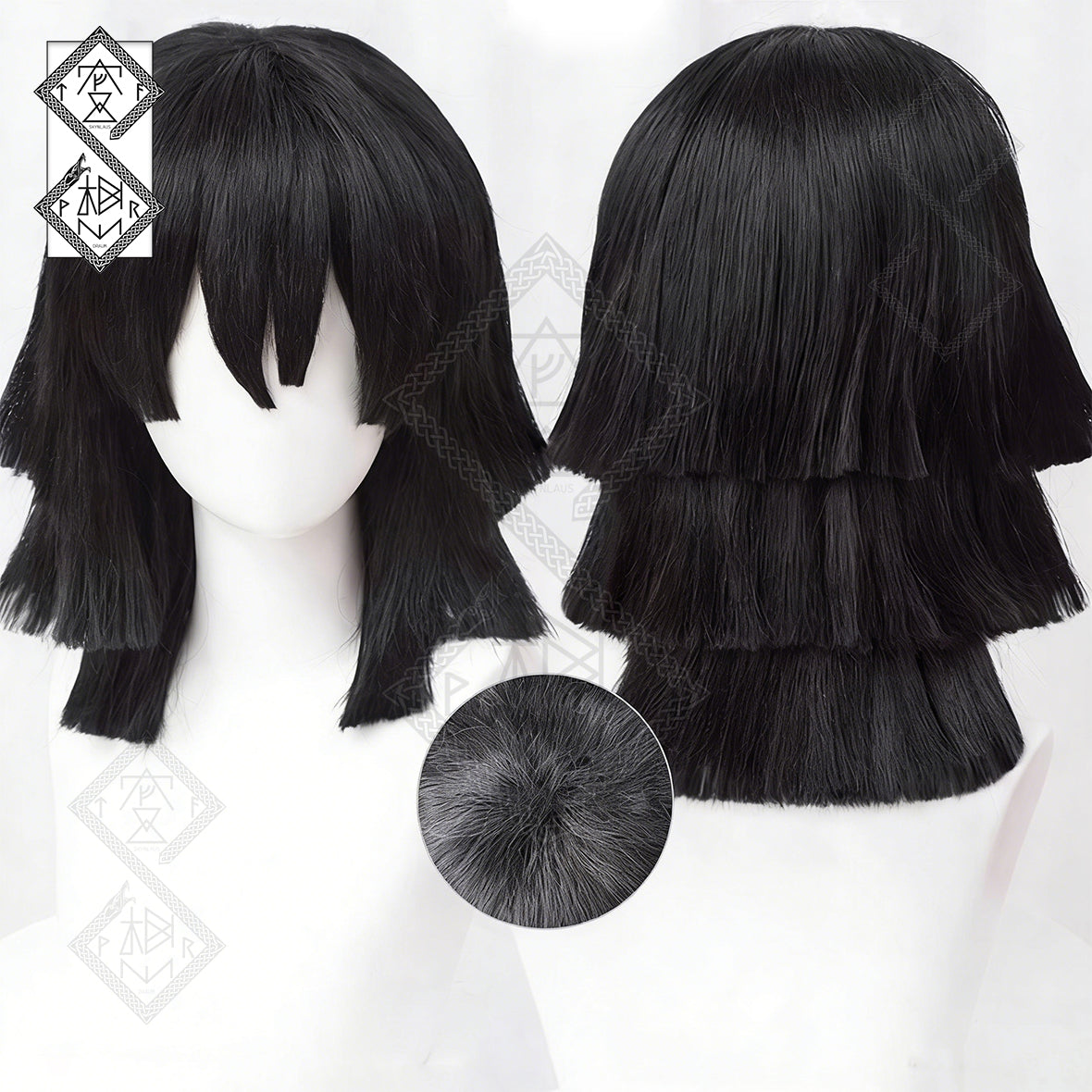 Demon Slayer Obanai Iguro Cosplay Wig – Black Thick Fluffy Anime Hair Wig (2 Versions) Ver.1 Teased Top