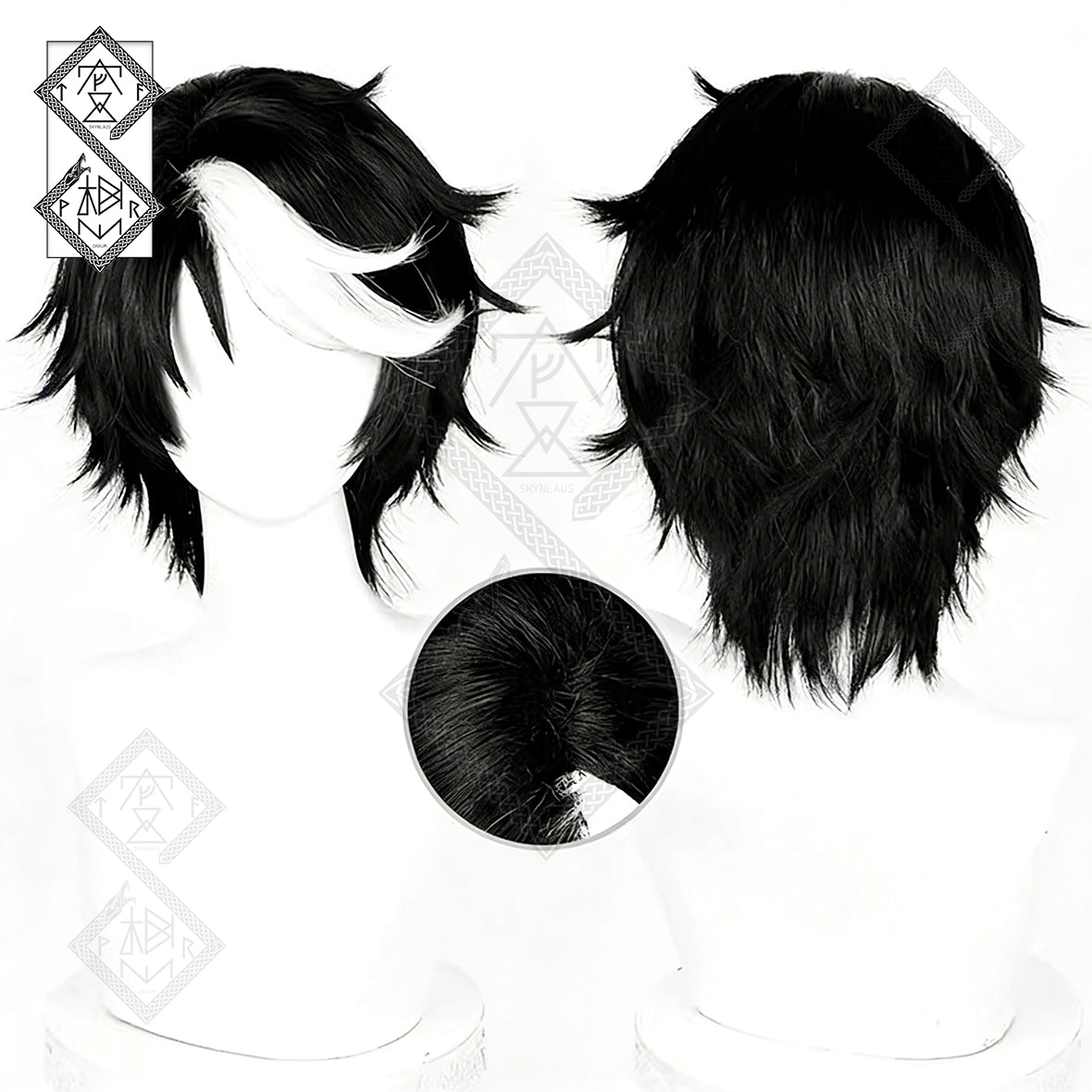Seer Noir Cosplay Wig – Black & White Gradient Top Hair Identity V Under Truth(Ver.1 Fluffy Top)