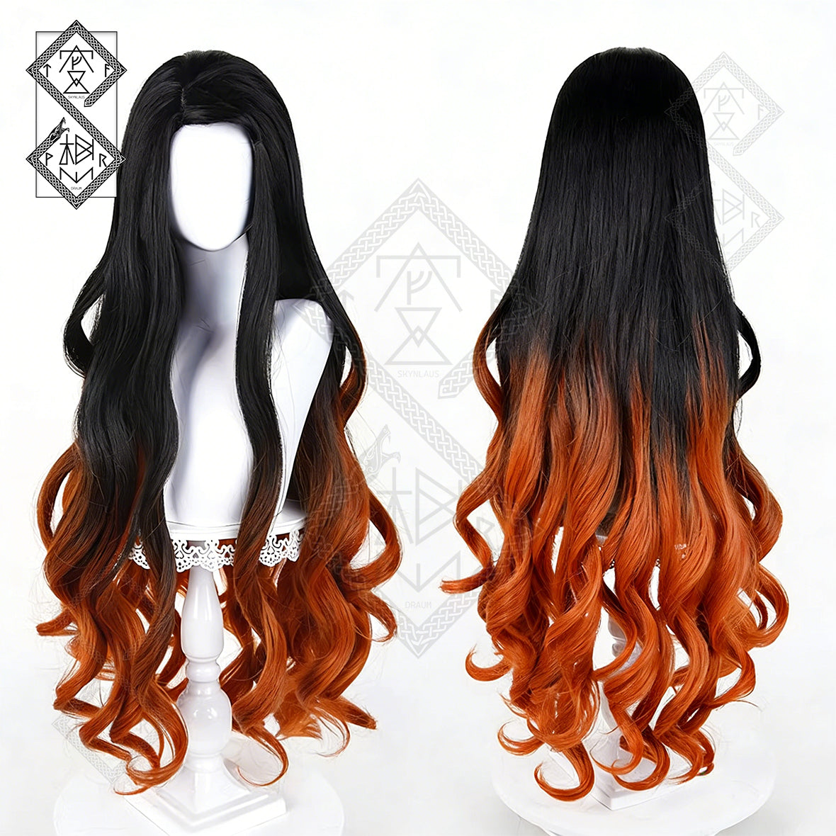 Demon Slayer Nezuko Kamado Cosplay Wig – Black to Brown-Yellow Curly Hair(Ver.2 Dyed Version)