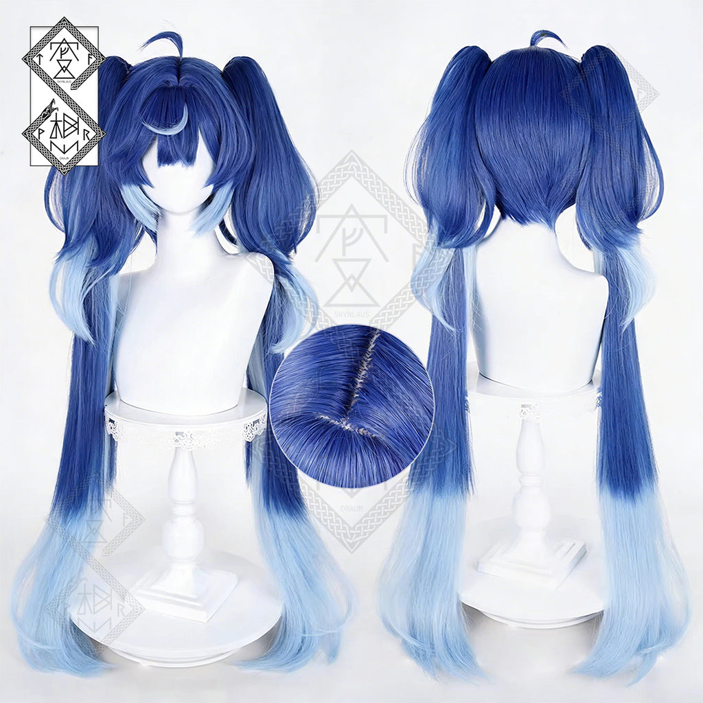 Genshin Impact Iuno Cosplay Wig - Twin Tails with Tiger-Claw Clips, Heat Resistant Synthetic Hair