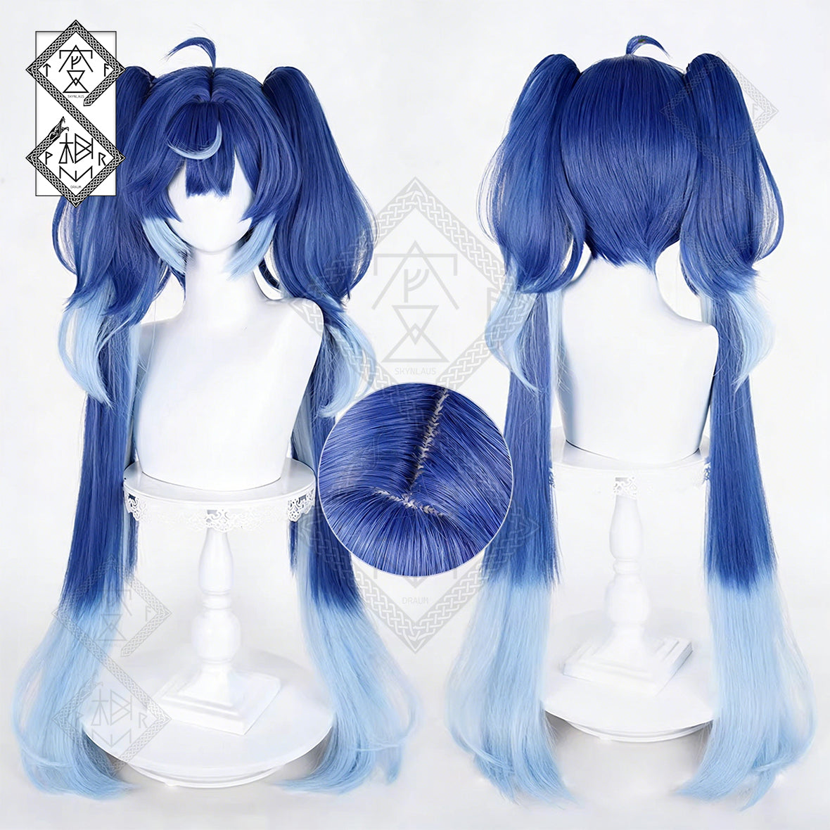 Genshin Impact Iuno Cosplay Wig - Twin Tails with Tiger-Claw Clips, Heat Resistant Synthetic Hair