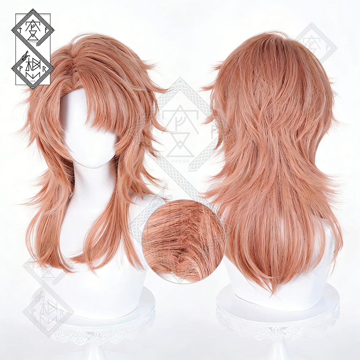 Demon Slayer Sabito Cosplay Wig - Orange-Pink Layered Spiky Short Hair, 3 Styles(Spiked Top ver.2)