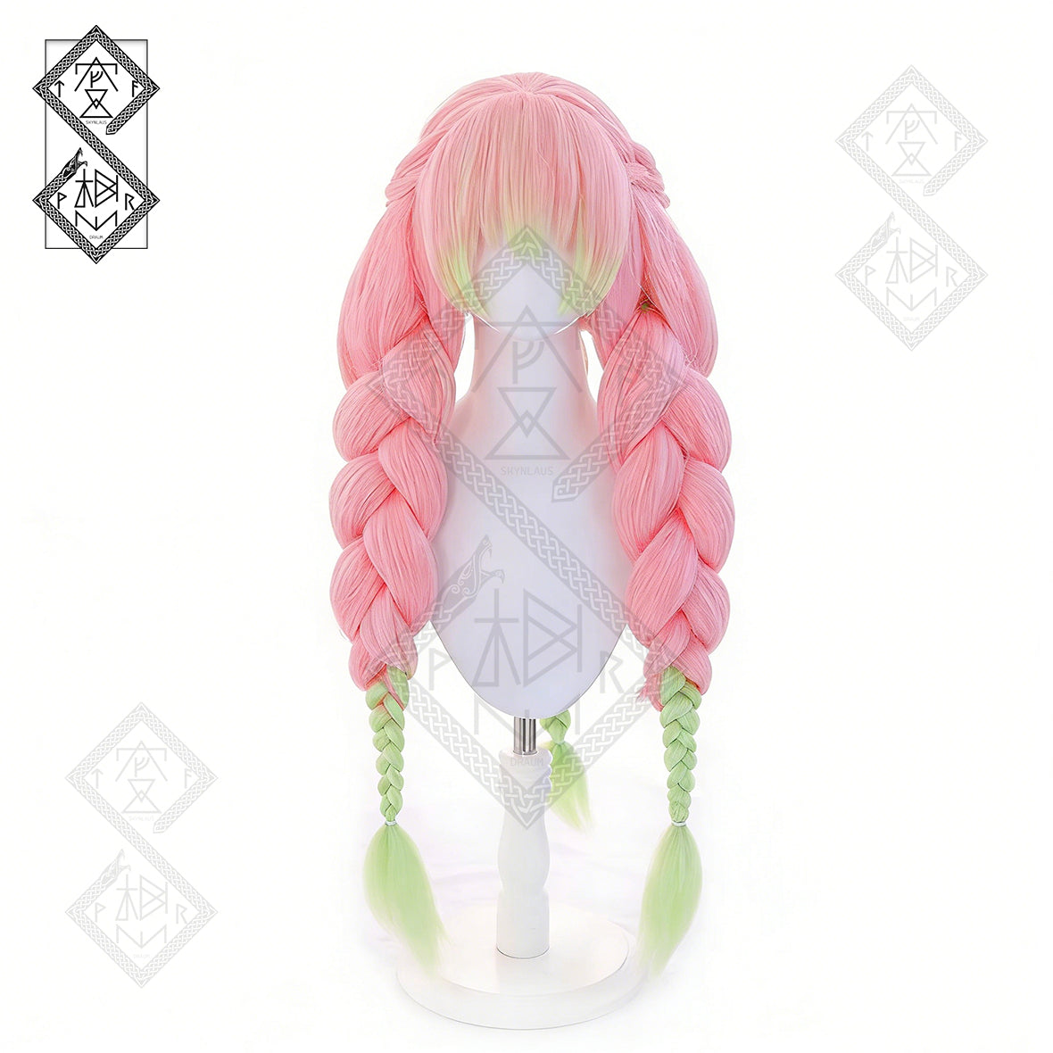 Demon Slayer Mitsuri Kanroji Cosplay Wig – 5 Braids, Thick Gradient Hair, Anime Costume Wig