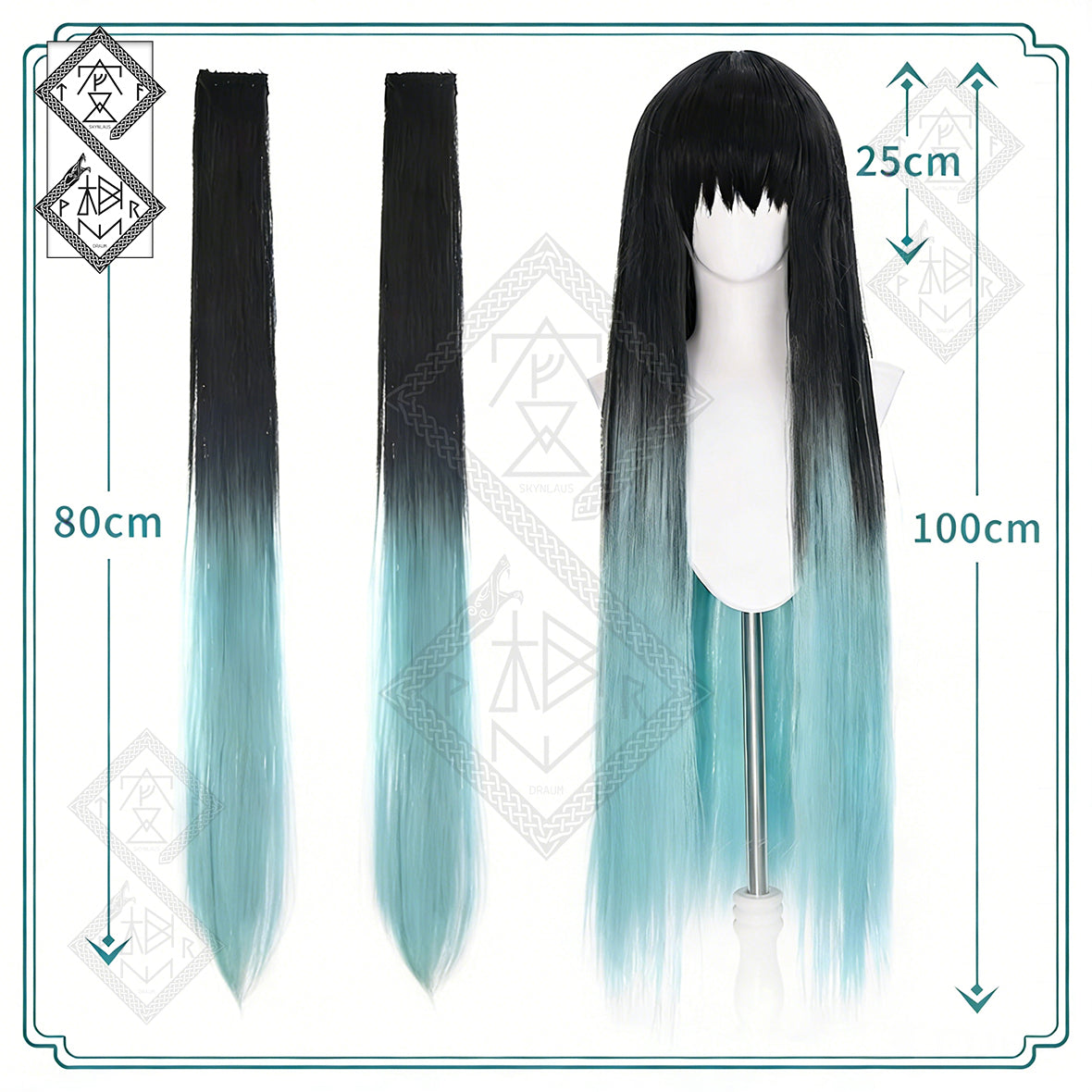Demon Slayer Muichiro Tokito Wig Mist Hashira Cosplay Wig Long Black Green Gradient Anime Costume Wig