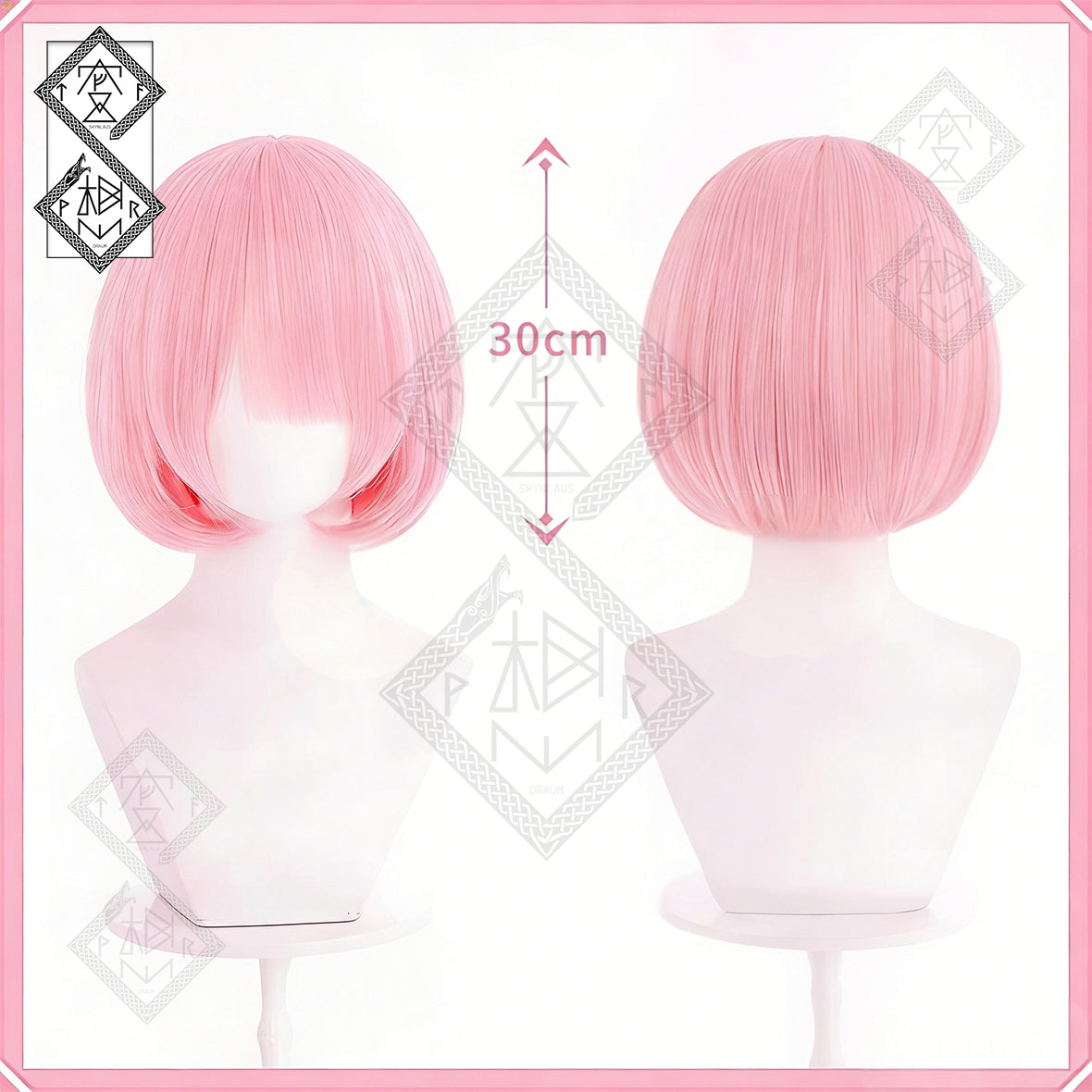 Re Zero Rem Ram Cosplay Wig Blue Pink Long Straight Anime Wig Heat Resistant Costume Hair for Women(Ver.1 Ram)