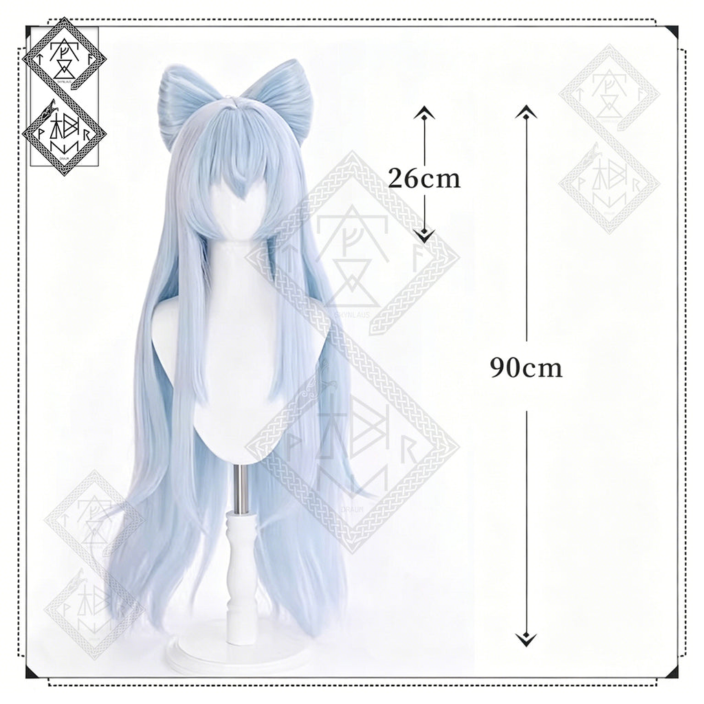 Genshin Impact Yumemizuki Mizuki Cosplay Wig with Detachable Bow Bun – Heat Resistant Anime Wig for Halloween Party & Costume