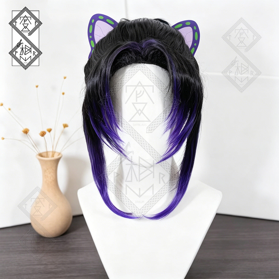 Demon Slayer Shinobu Kocho Cosplay Wig Gradient Purple Anime Costume Wig with Butterfly Hairpin for Halloween Comic Con