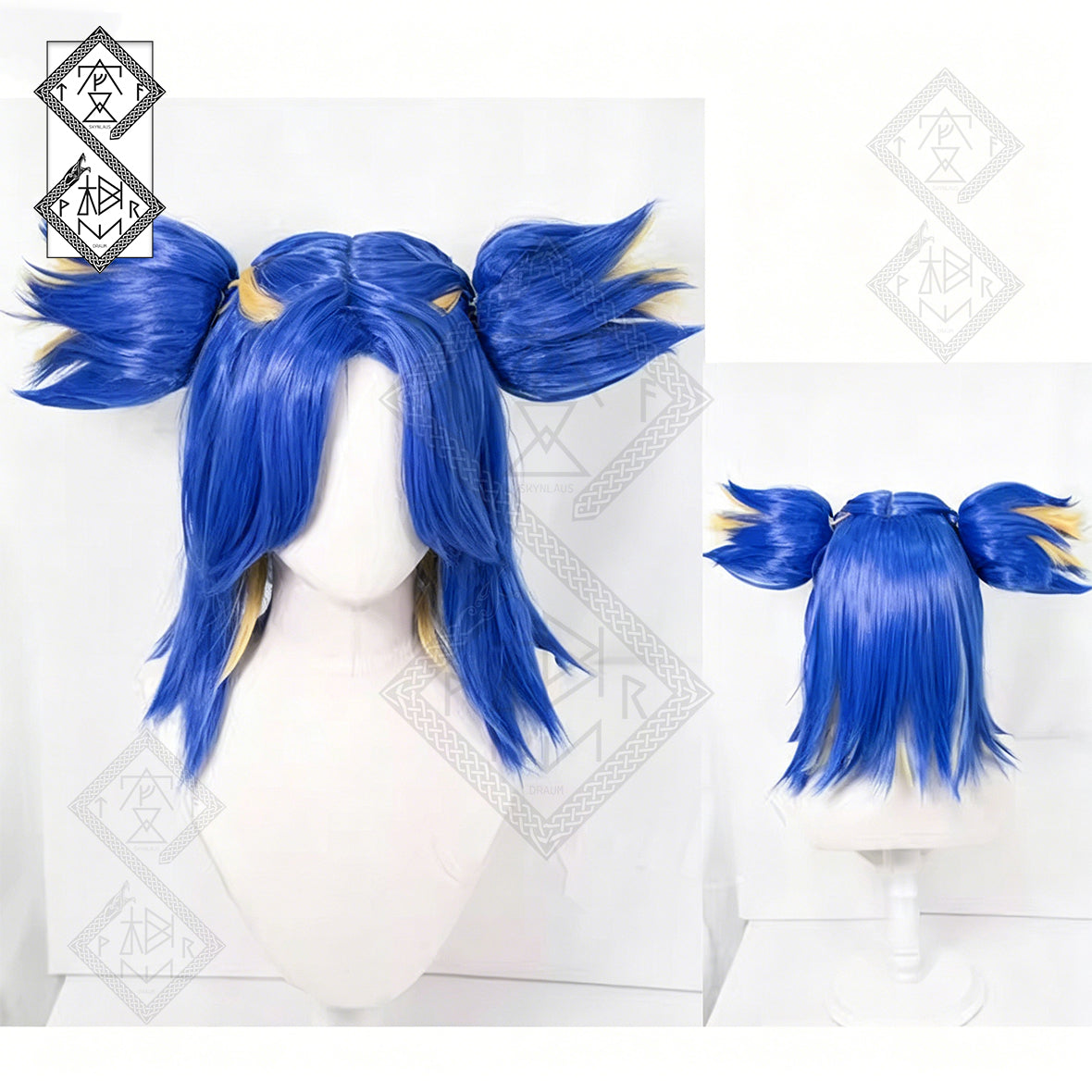 Valorant Neon Cosplay Wig – Blue Yellow Gradient Synthetic Anime Wig for Halloween Costume