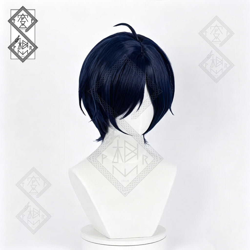 Persona 3 Makoto Yuki Cosplay Wig Blue Short Hair Halloween Anime Wig for Men Women