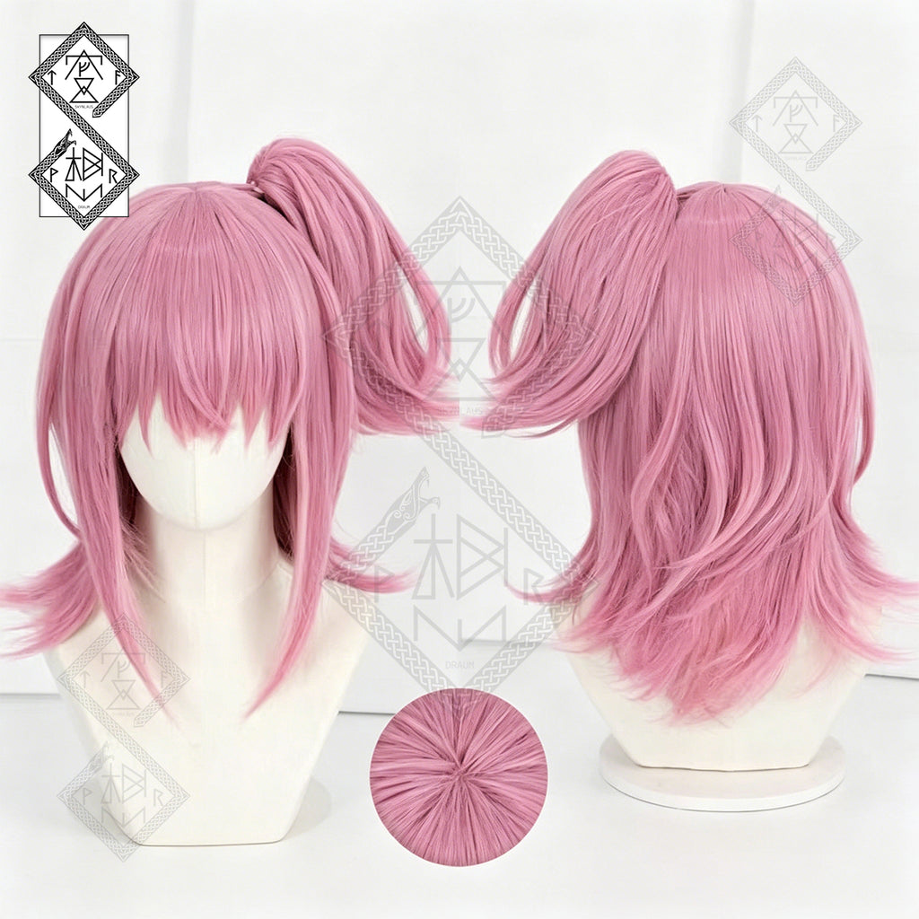 Shugo Chara Amu Hinamori Cosplay Wig Pink Clip-On Twin Ponytails Anime Wig(Ver.1 Single Ponytail with Jaw Clip Style)